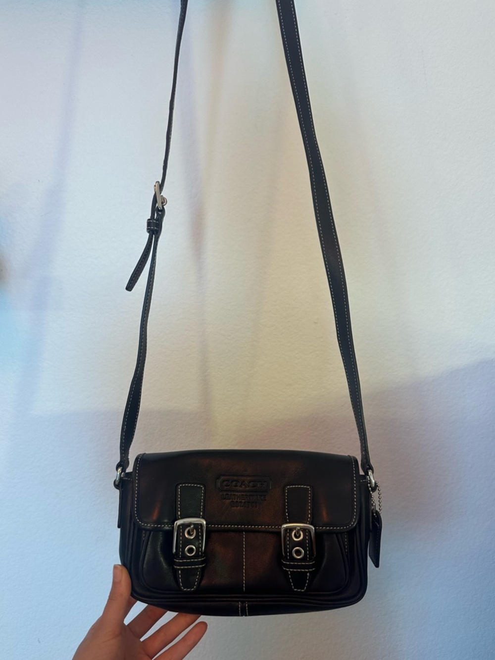 Coach 2004 Bleecker Black Leather Crossbody with Silver Double Buckle Detail - Picture 7 of 8